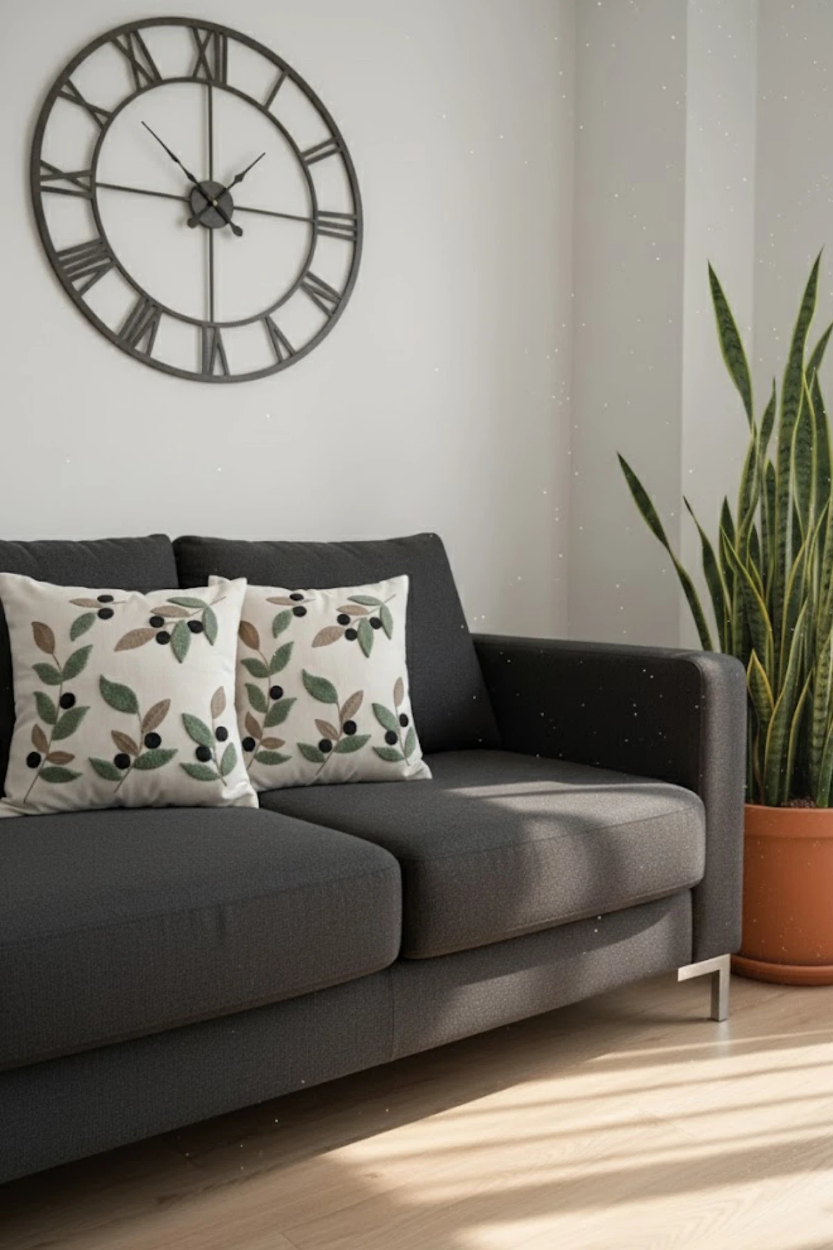 Modern Tasarım Punch İşlemeli Dekoratif 2'li Kırlent Kılıfı - Zeytin Dalı Desen