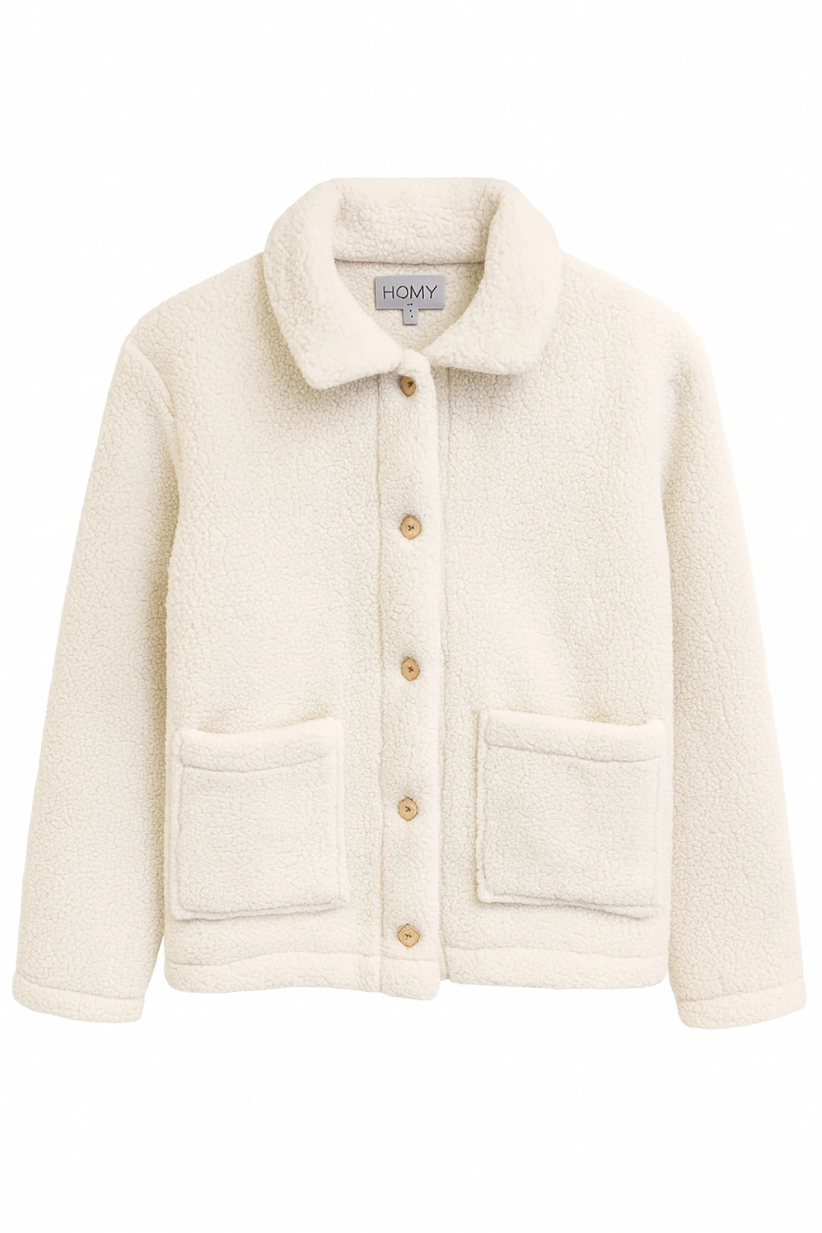 Sherpa Ekstra Yumuşak Teddy Gömlek Yaka Düğmeli Erkek Ceket - Beyaz