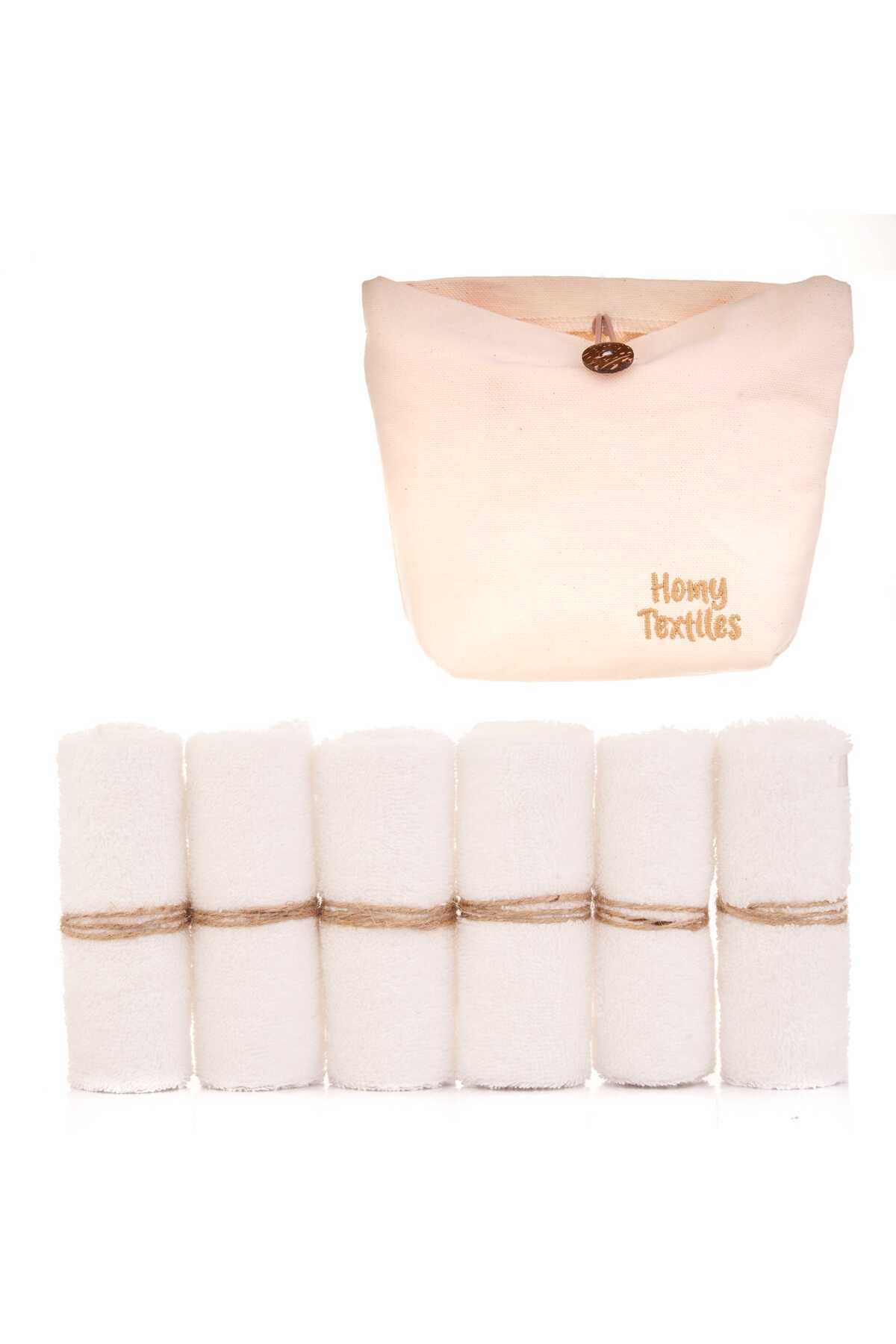 Organik Bambu 6'lı Yıkanabilir Makyaj Temizleme Havlusu Bebek Ağız Bezi Çanta Hediyeli