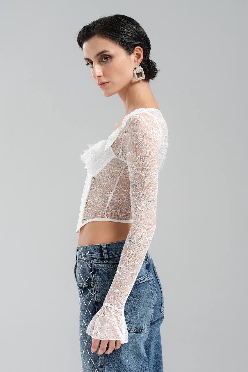 Kadın Dantel Kumaş Ön Kısmı Korse Arka Kısmı Dantel Tasarım Crop Bluz
