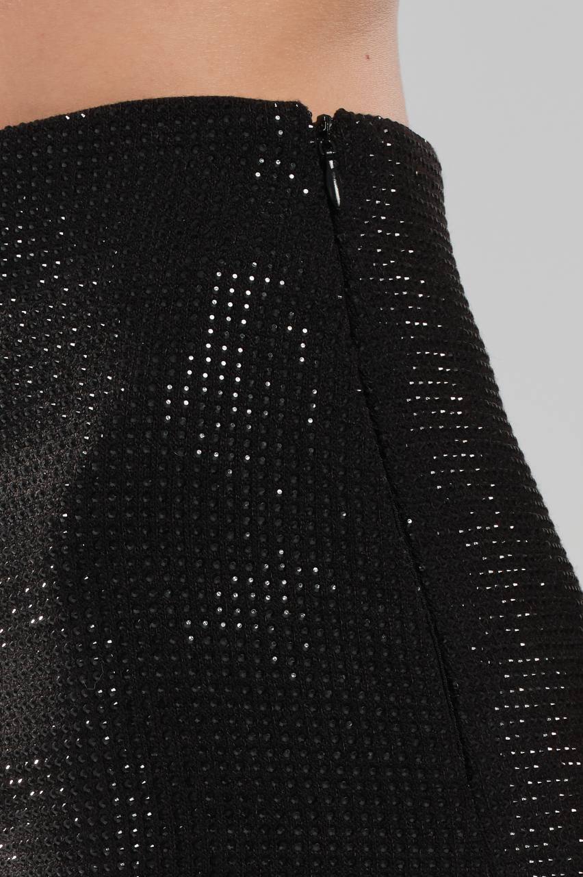 Kadın Triko Kumaş Sıvama Taşlı İçi Şortlu Tasarım Mini Etek