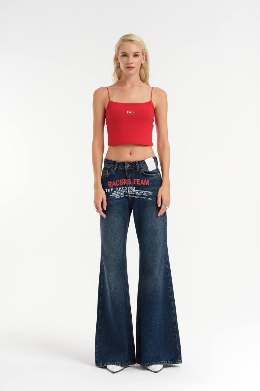 Front Printed Flare Jeans