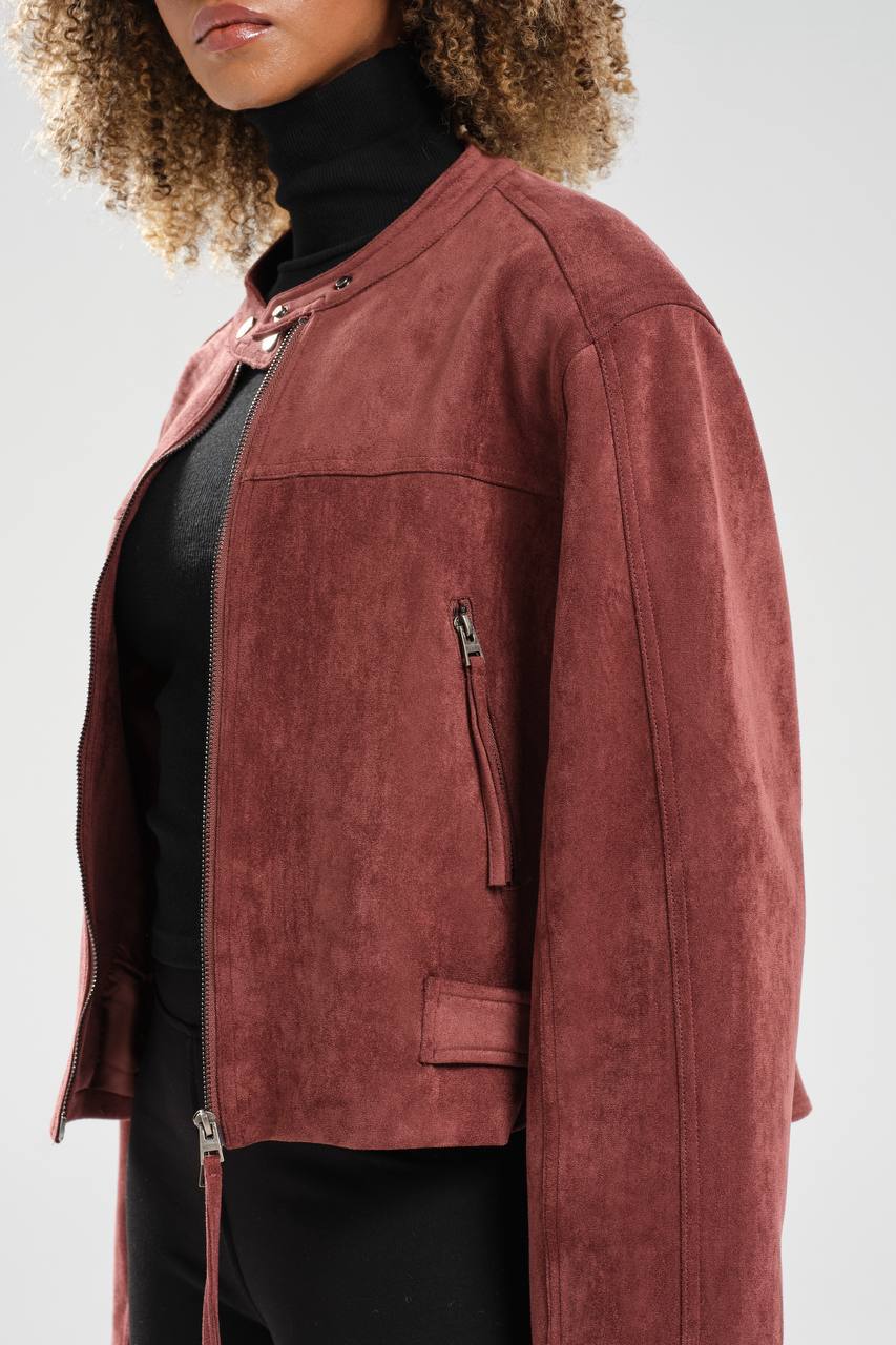 Kadın Süet Kumaş İçi Astarlı Önü Fermuarlı Tasarım Ceket
