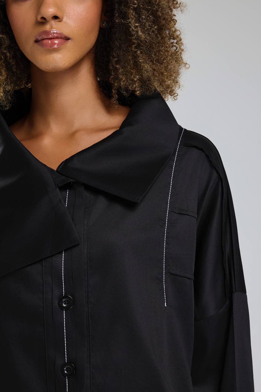 Kadın Yarasa Kollu Nervür Detaylı Tasarım Gömlek