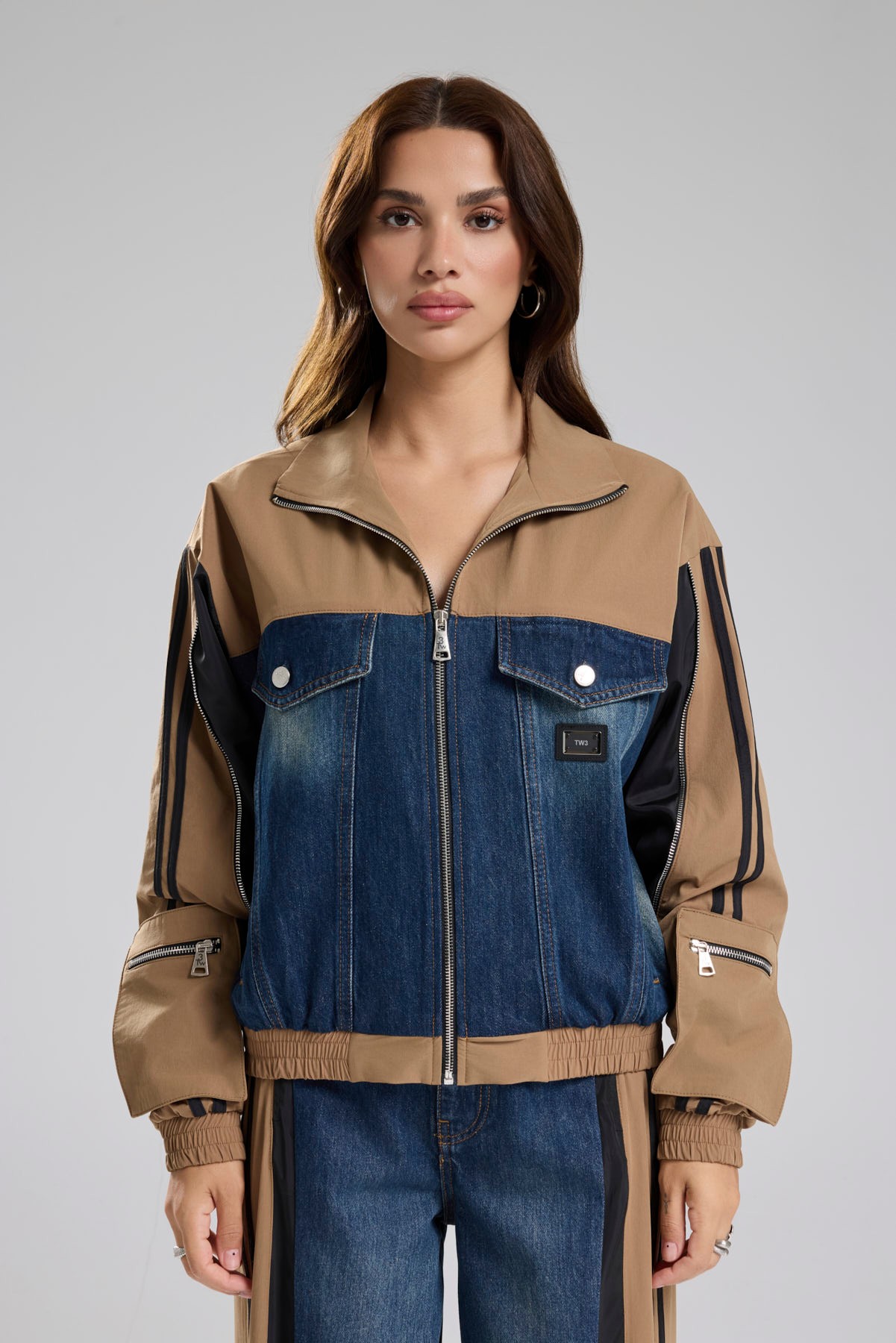 Kadın Denim Garnili Şerit DetaylıTasarım Ceket