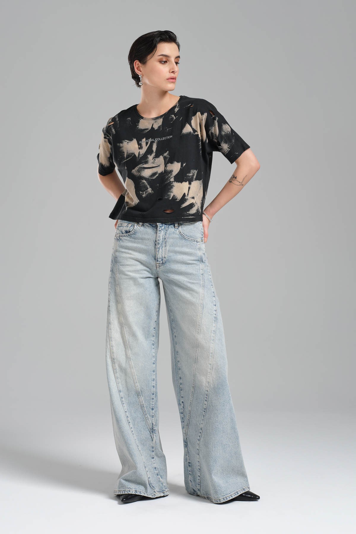 Kadın Mavi Kot Rengi Palazzo Fit %100 Koton Denim Jean