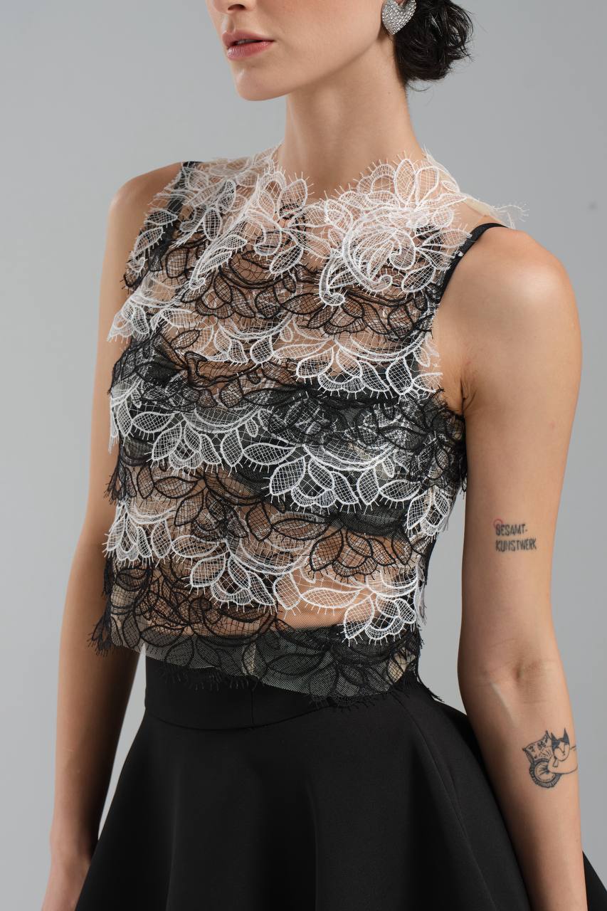 Kadın İki Parça Etek ve Bluz Üstü Dantel Alt Kısmı Dokuma Kumaş Tasarım Alt Üst Takım