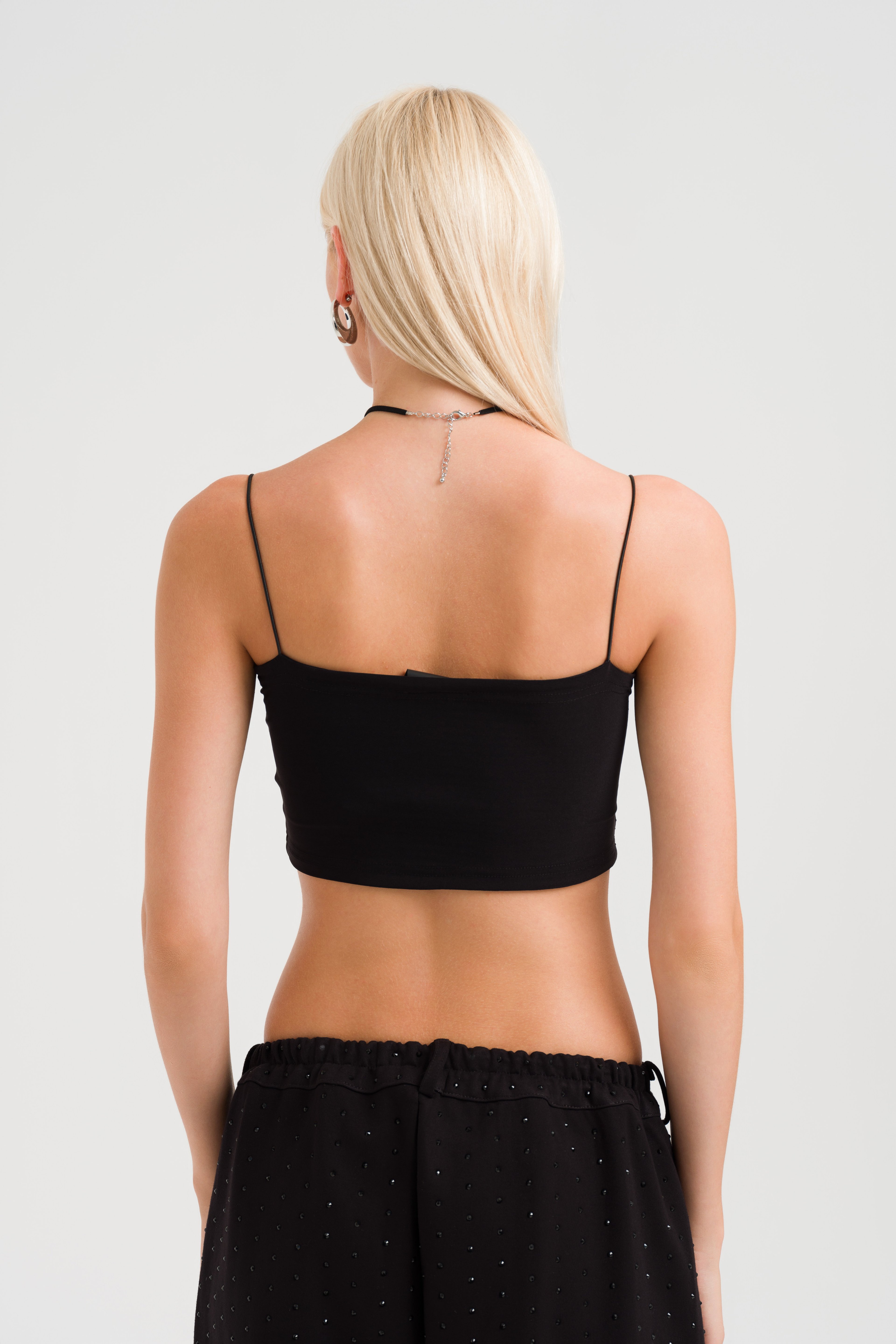 Taşlı Askılı Slim Fit Kadın Tasarım Crop