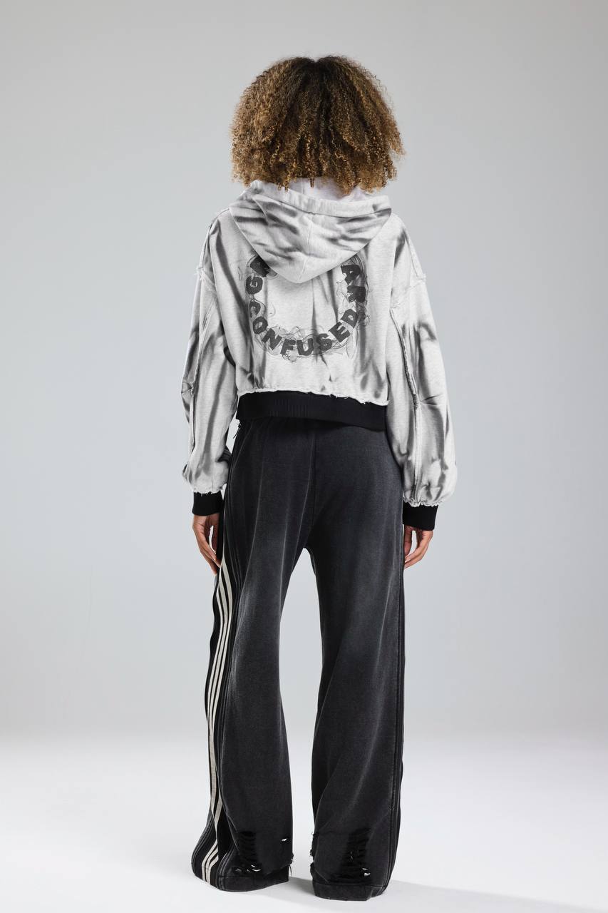 Kadın Örme Kumaş Baskı Detaylı İçi Astarlı Kapüşonlu Tasarım Ceket