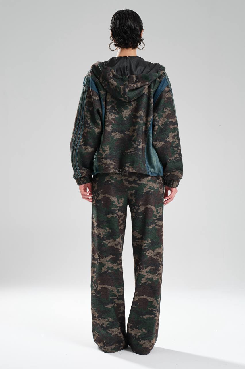 Kadın Kamuflaj Desenli Denim Garnili Tasarım Pantolon