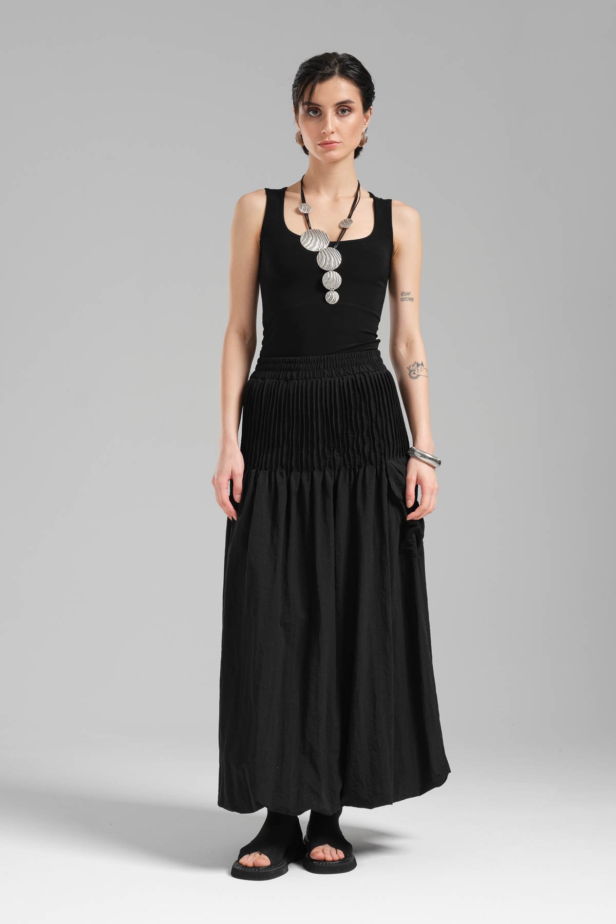 Women's Woven Fabric Design Long Balloon Skirt