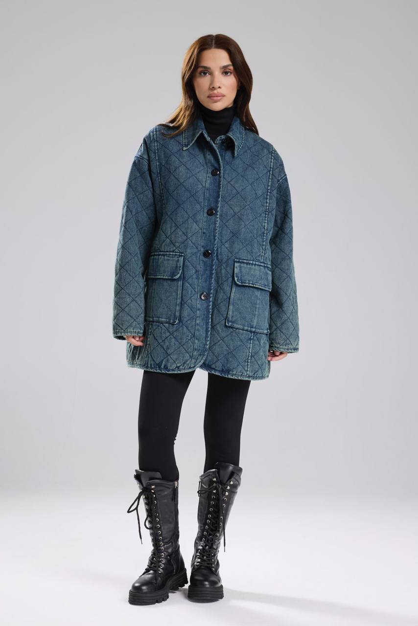 Kadın Denim Kumaş Kapitone İçi Astarlı Tasarım Mont