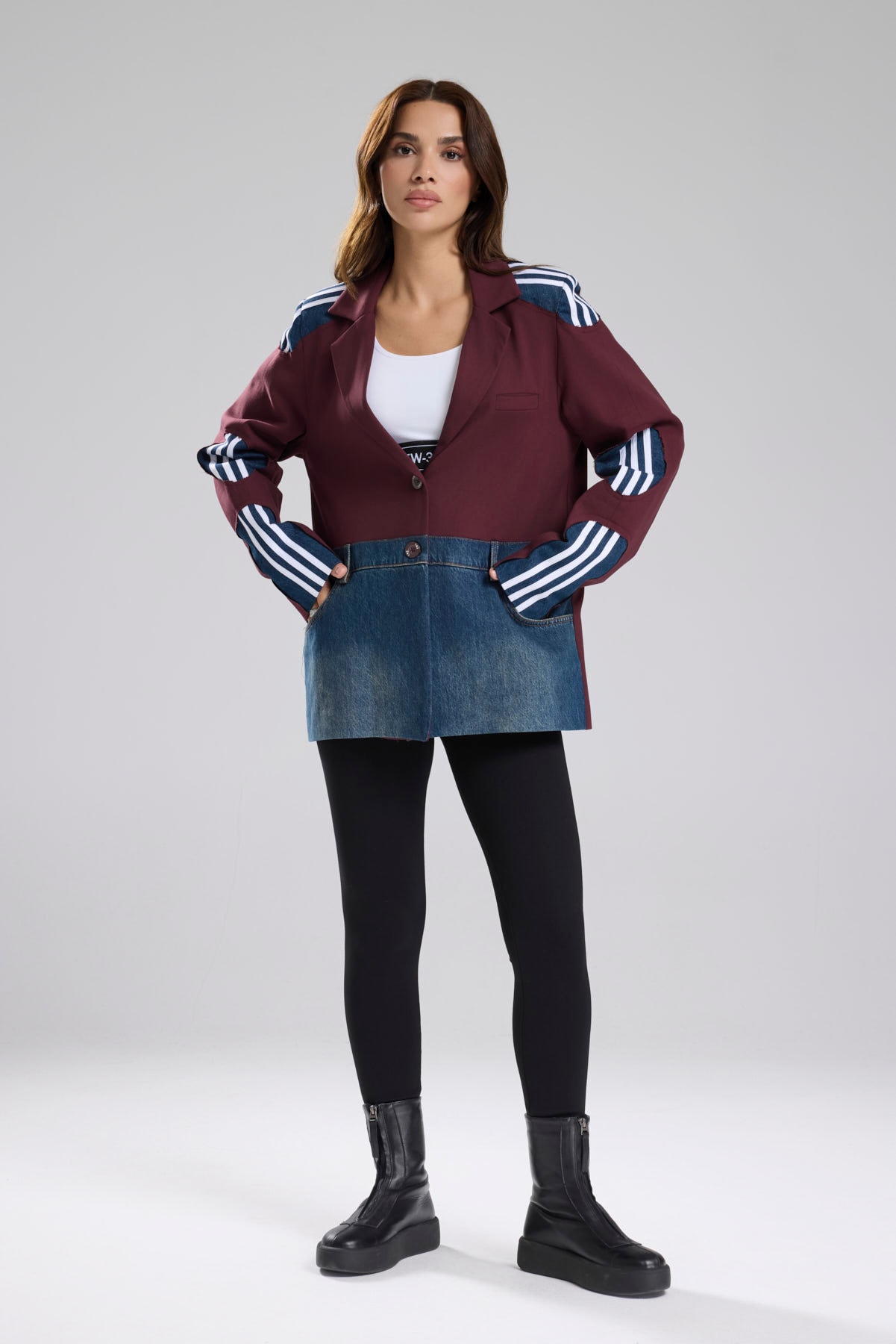 Kadın Denim Garnili Şerit Detaylı Tasarım Blazer Ceket