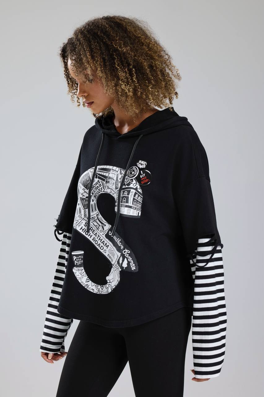 Kadın Rozet Detaylı Çizgili Kumaş Garnili Tasarım Sweatshirt