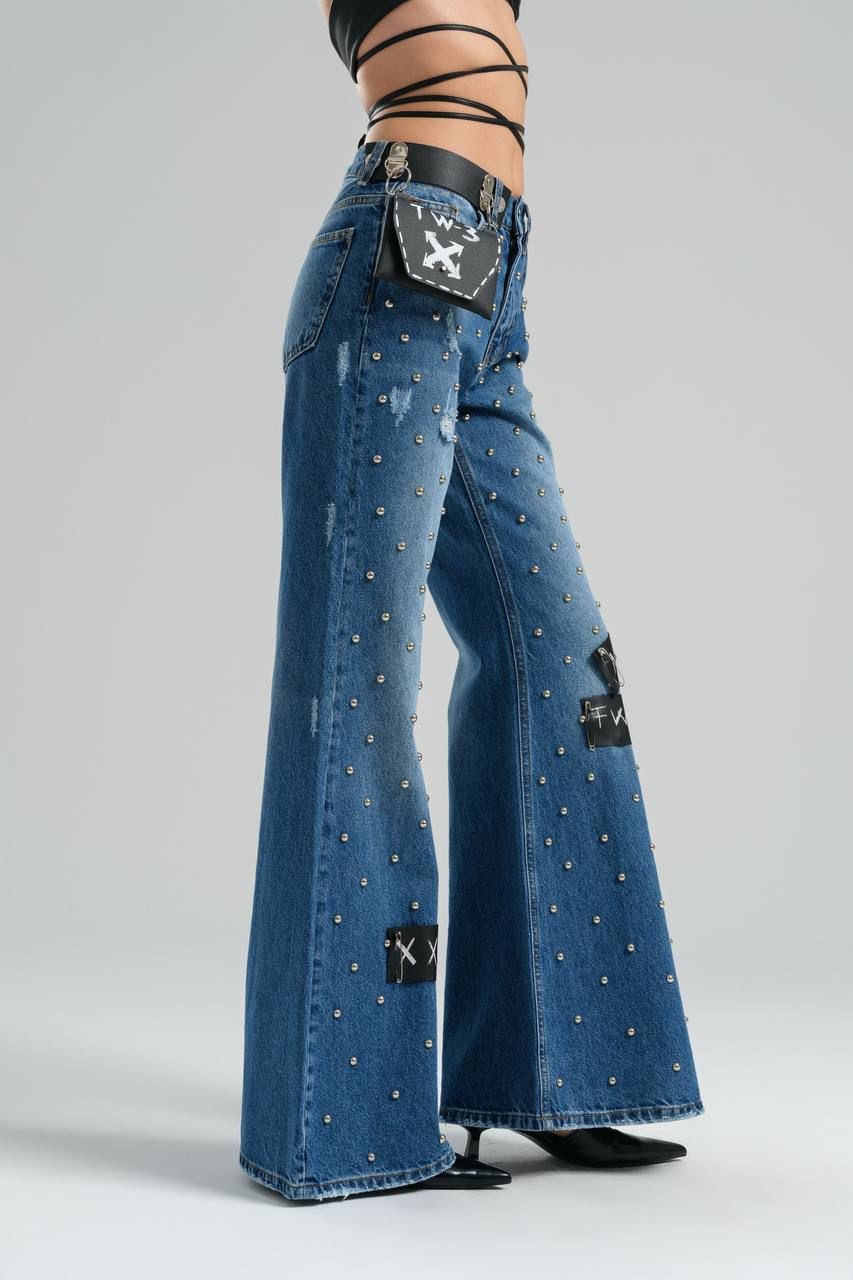 Trokk Sequined Flared Jeans with Removable Bag