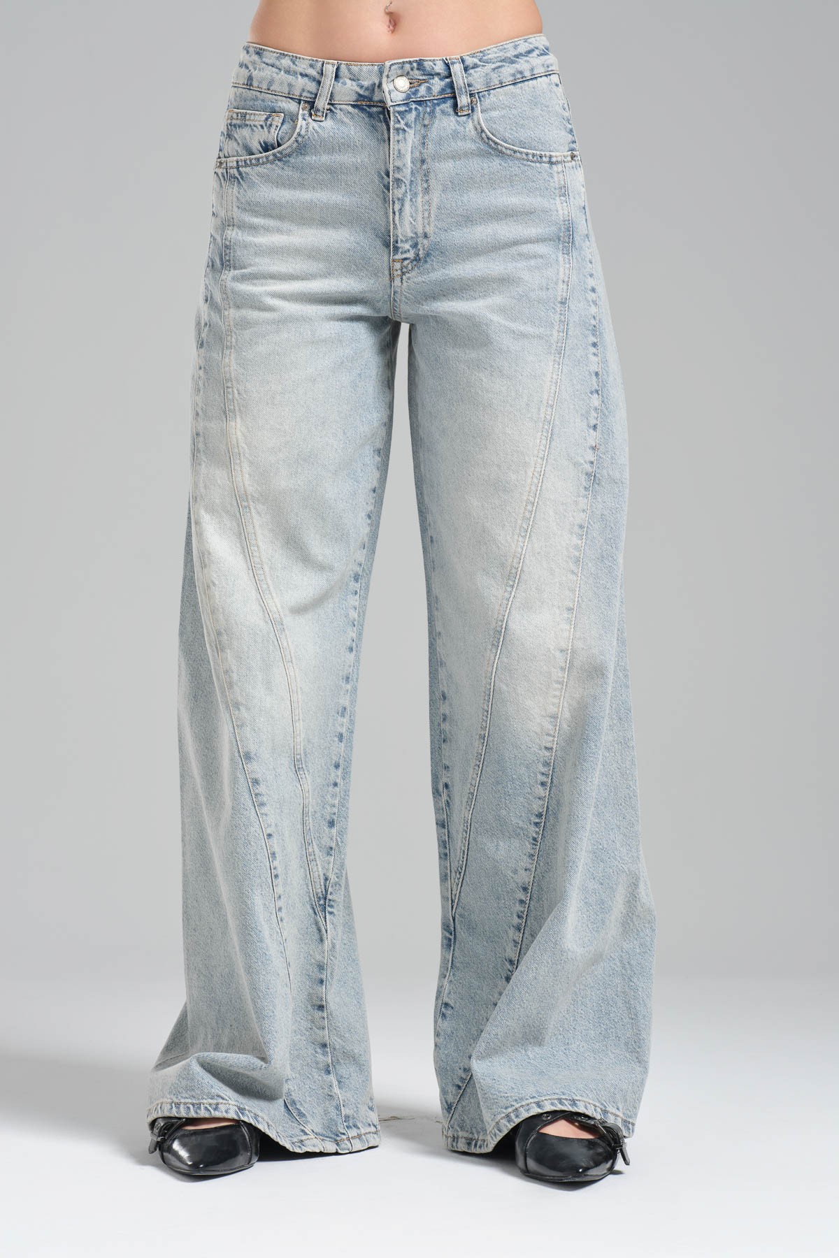 Kadın Mavi Kot Rengi Palazzo Fit %100 Koton Denim Jean