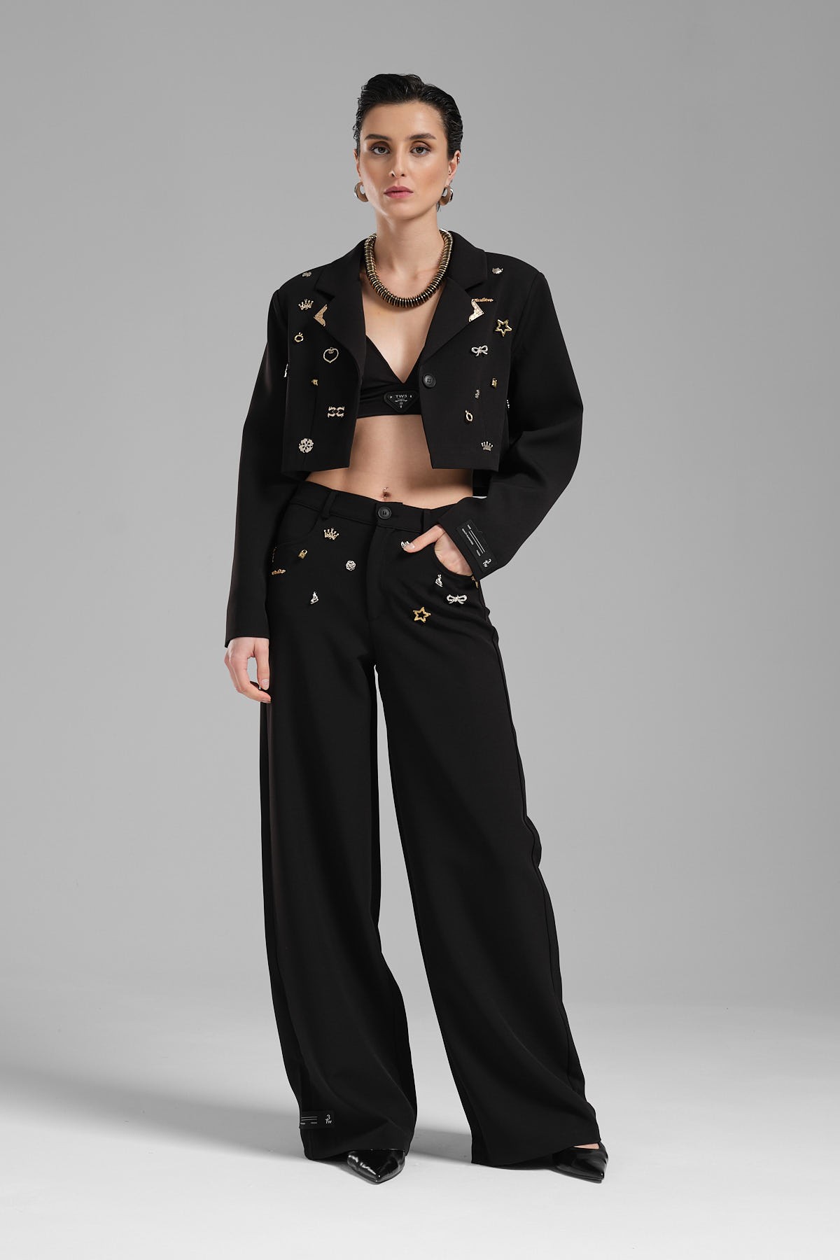 Women's Accessory Detailed Design Crop Blazer Jacket