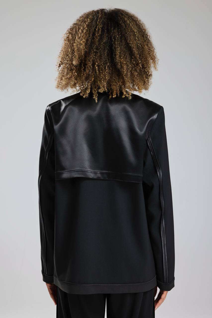 Kadın Saten Detaylı Biyeli Tasarım Blazer Ceket