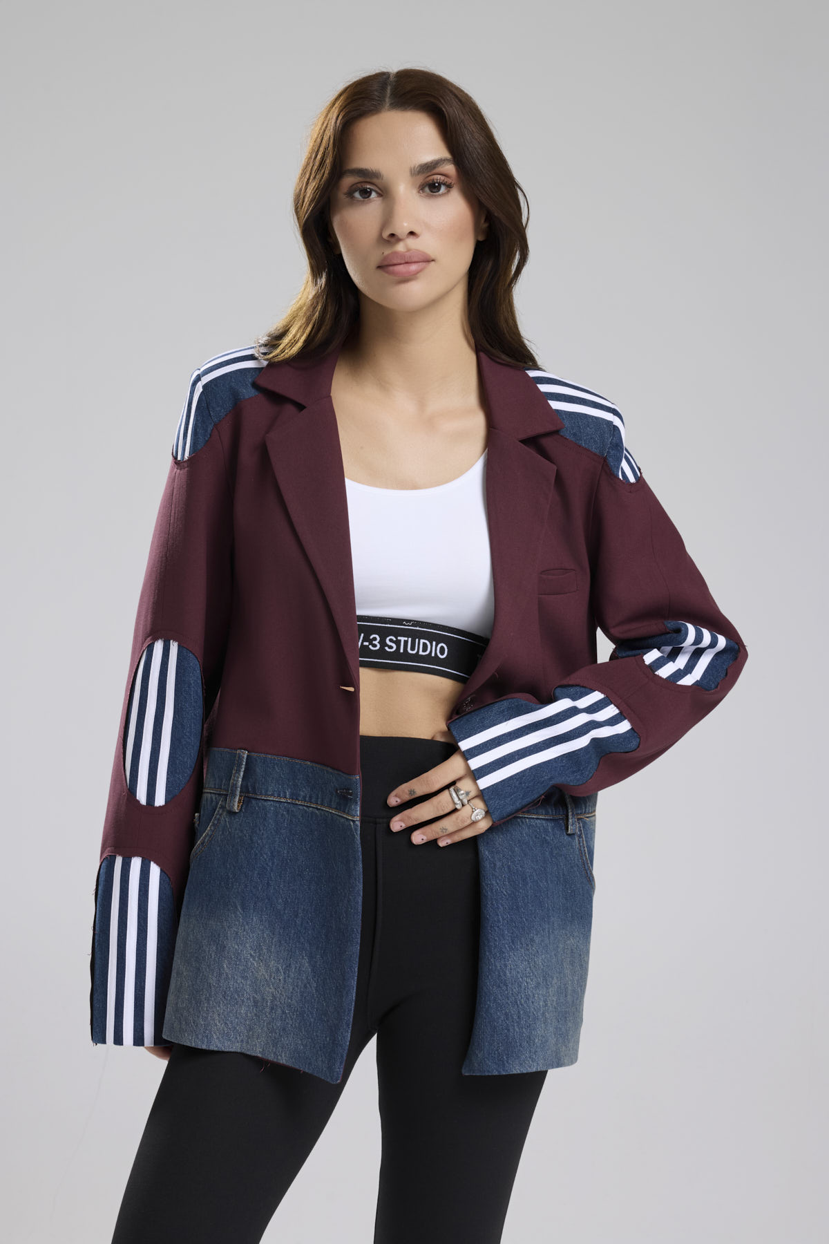 Kadın Denim Garnili Şerit Detaylı Tasarım Blazer Ceket