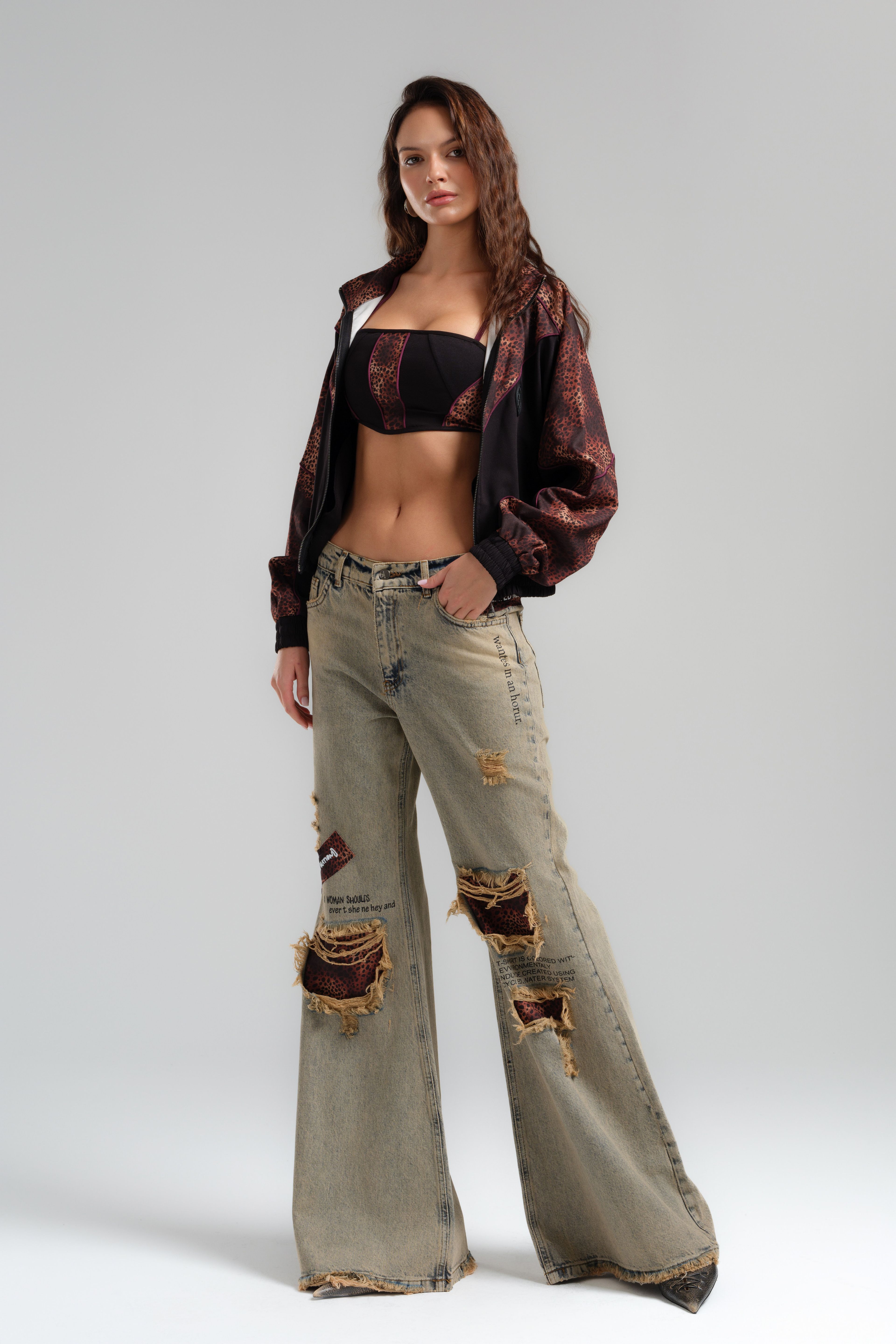 Leopard Detailed Flare Jeans