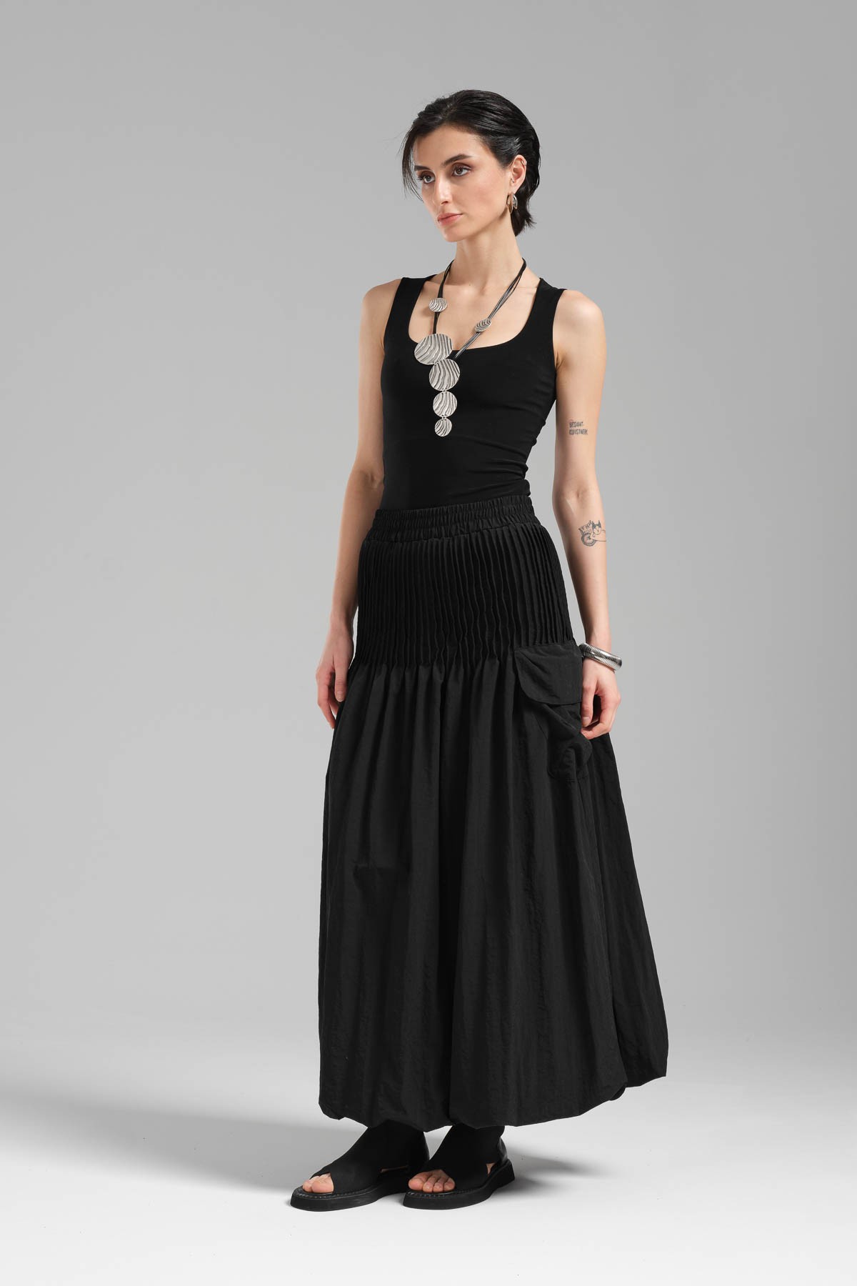 Women's Woven Fabric Design Long Balloon Skirt