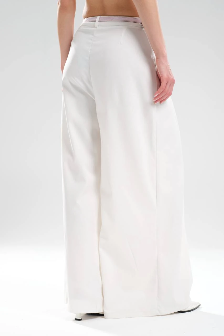 Kadın Çıkarılabilir Saten Kemer Detaylı Önü Pileli Tasarım Pantolon