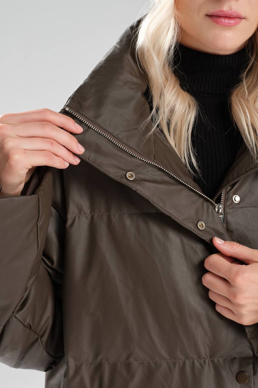 Kadın Suni Deri Kaz Tüyü Dolumlu Tasarım Uzun Mont