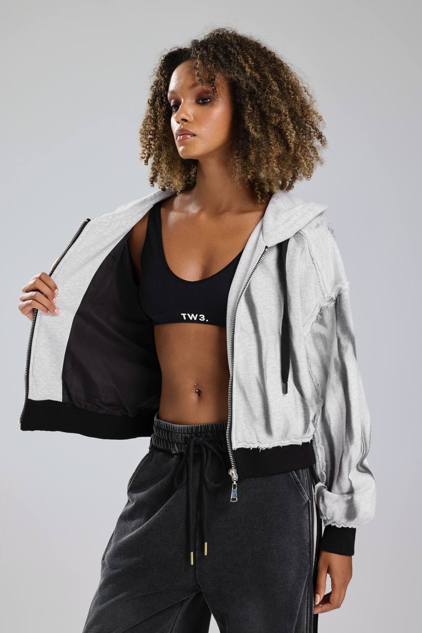 Kadın Örme Kumaş Baskı Detaylı İçi Astarlı Kapüşonlu Tasarım Ceket