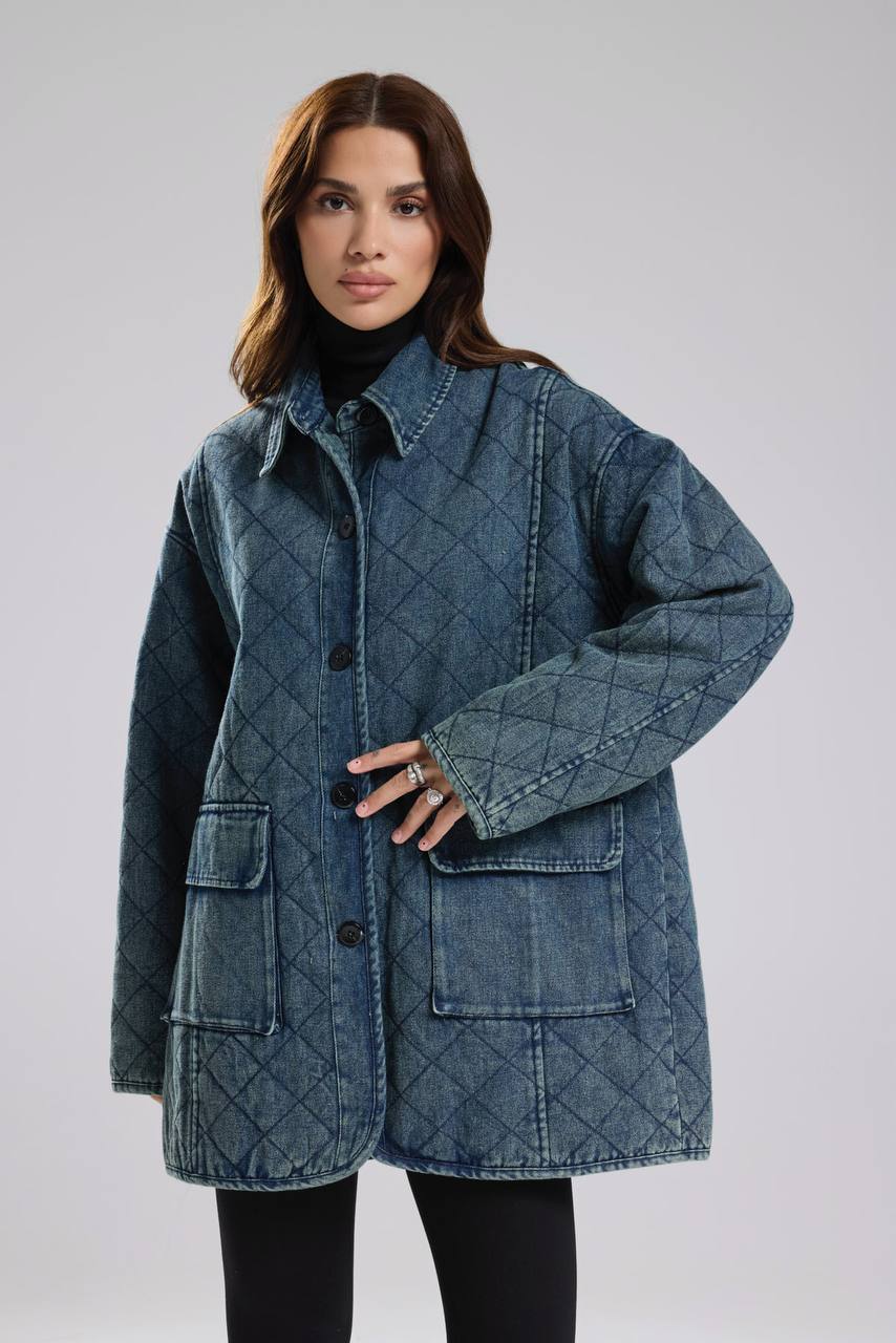 Kadın Denim Kumaş Kapitone İçi Astarlı Tasarım Mont