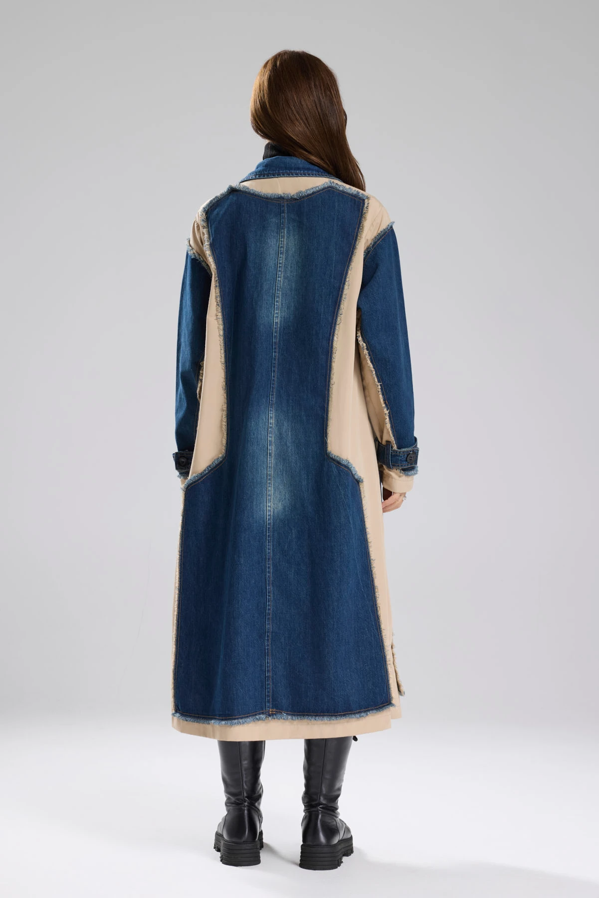 Kadın Denim Garnili Dokuma Kumaş Karışımlı Tasarım Trençkot