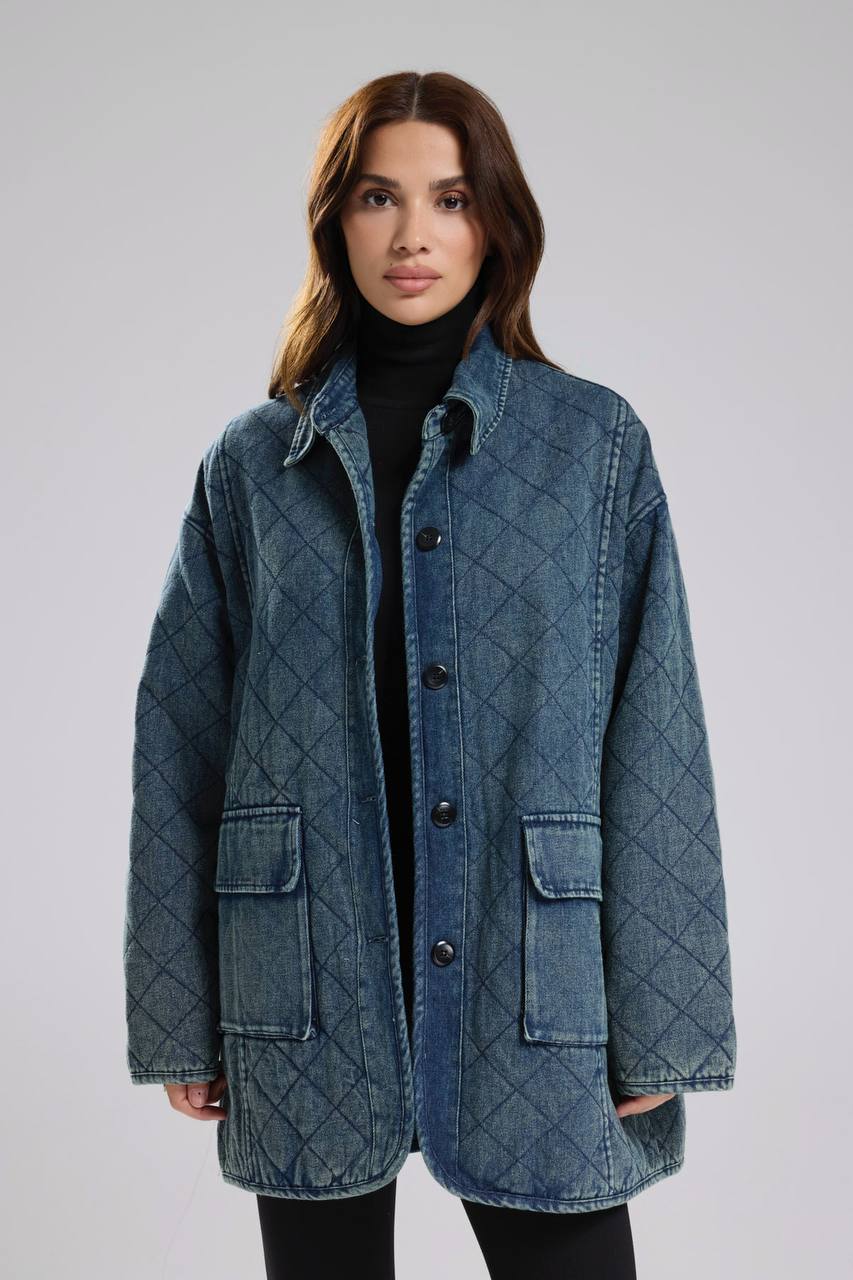 Kadın Denim Kumaş Kapitone İçi Astarlı Tasarım Mont