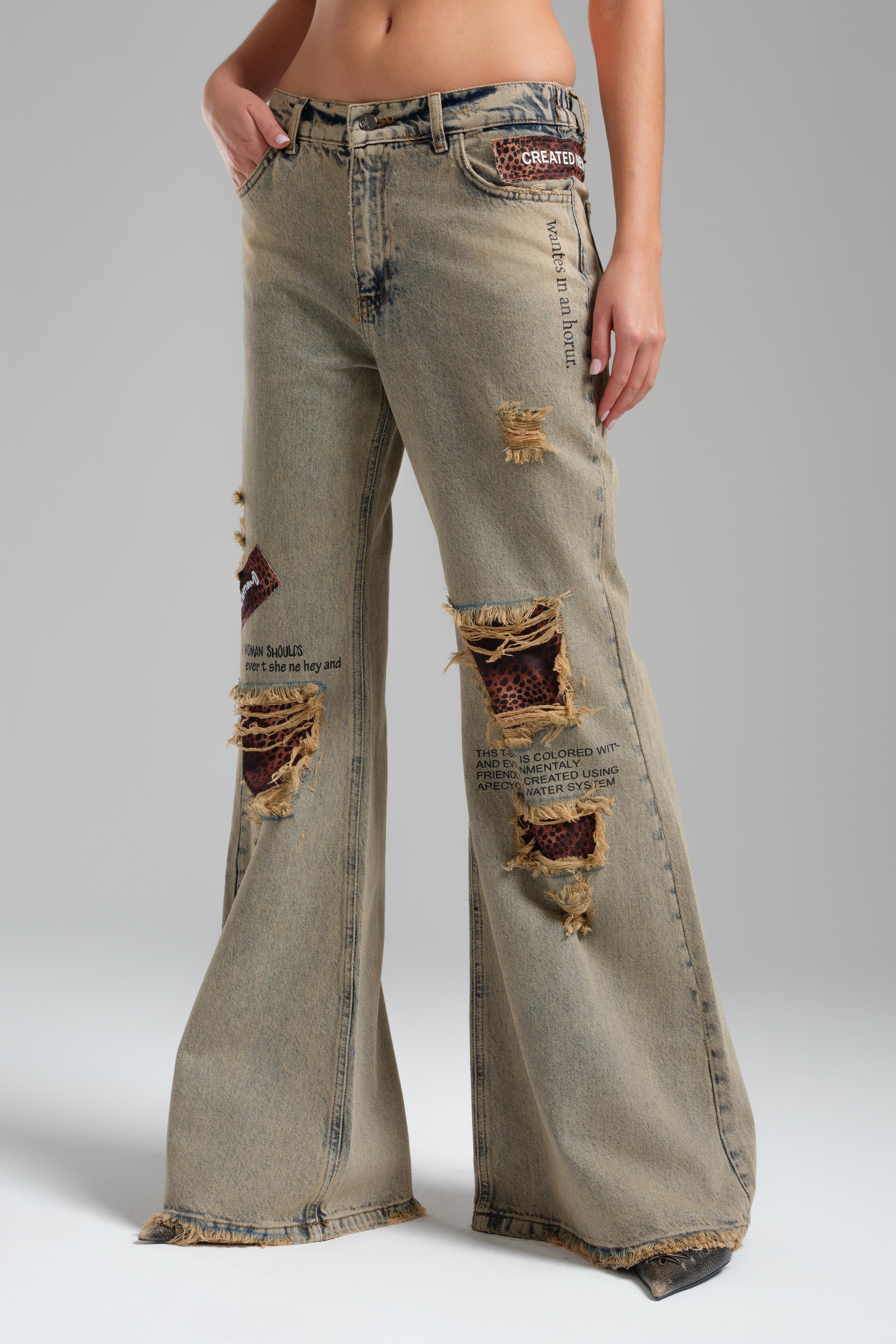 Leopard Detailed Flare Jeans