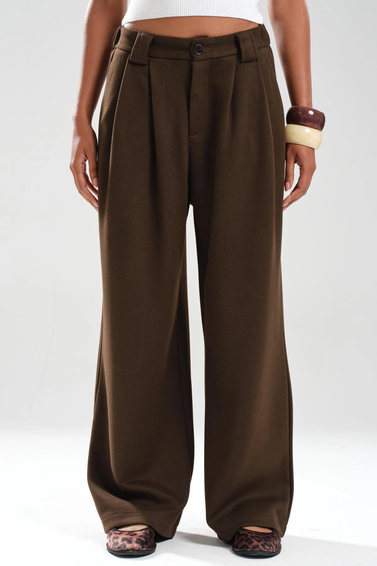 Kadın Yünlü Kışlık Kumaş Detaylı Tasarım Pantolon