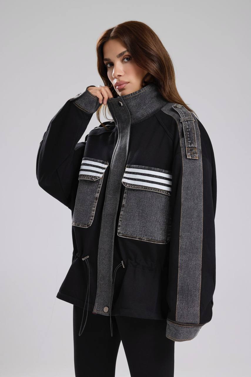 Kadın Denim Garnili Şerit Detaylı Tasarım Ceket