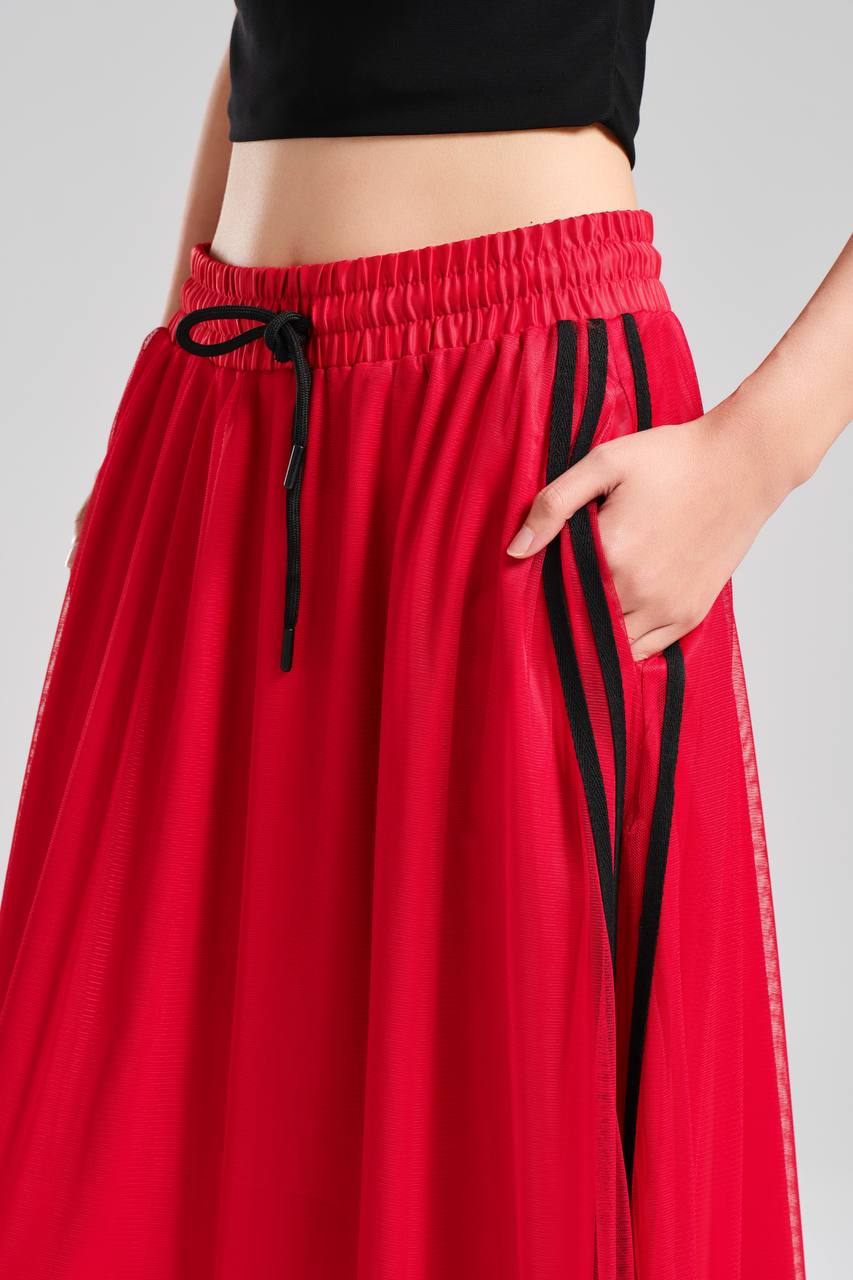 Kadın Şerit Detaylı Bel Lastikli Tasarım Etek