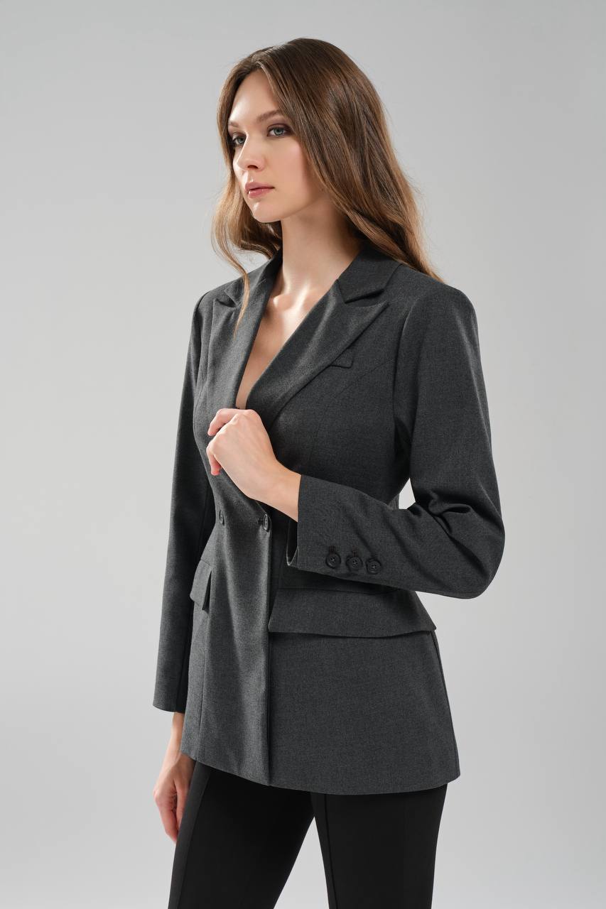Kadın Belden Oturtmalı Formlu Kruvaze Kapamalı Tasarım Blazer Ceket