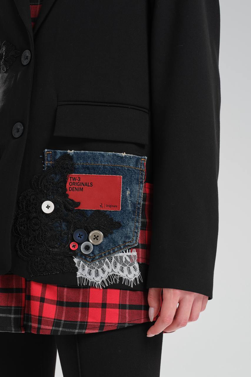 Kadın Ekose Gömlek Detaylı Tasarım Blazer Ceket