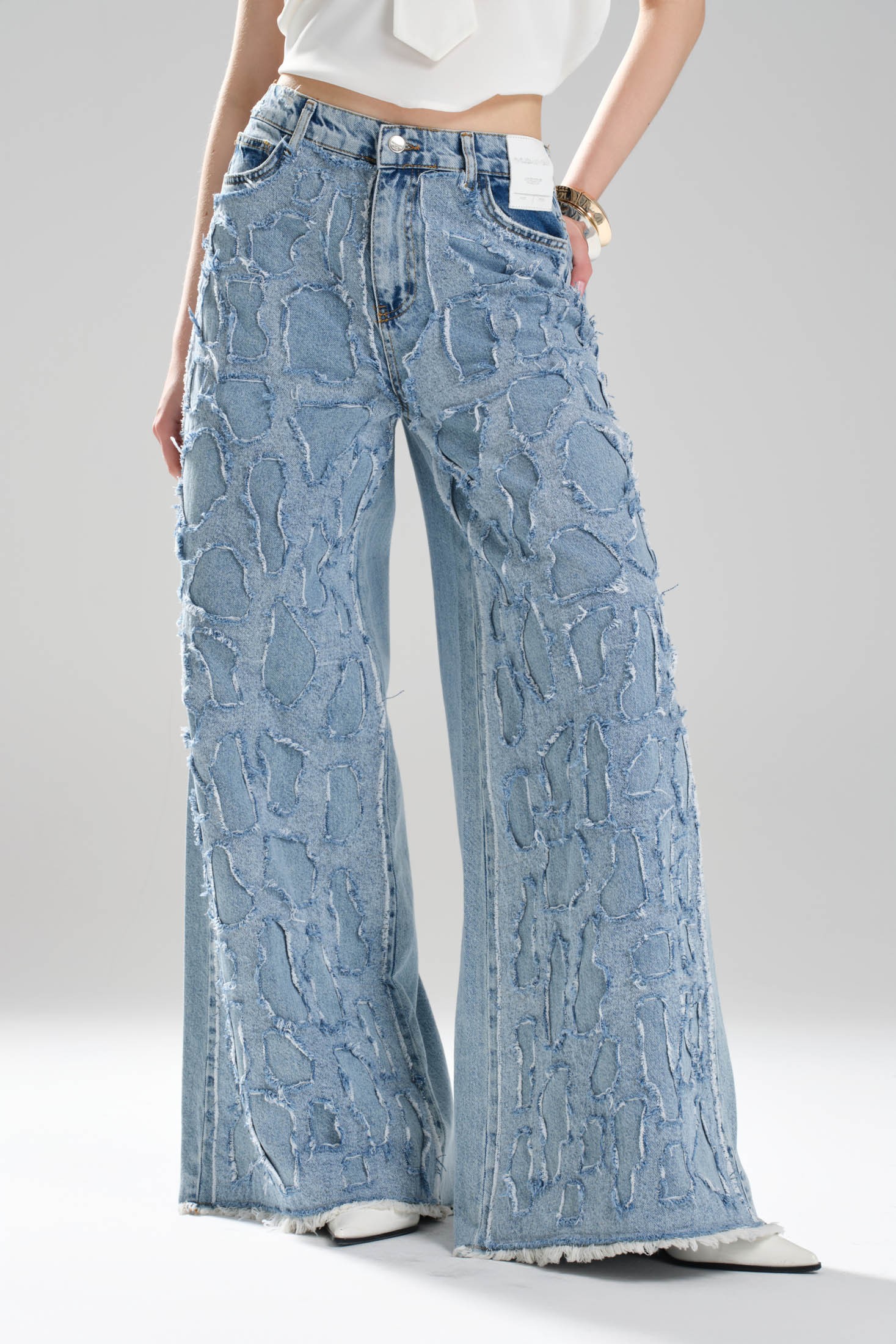 Kadın Denim Aplikeli Tasarım Palazzo Jean