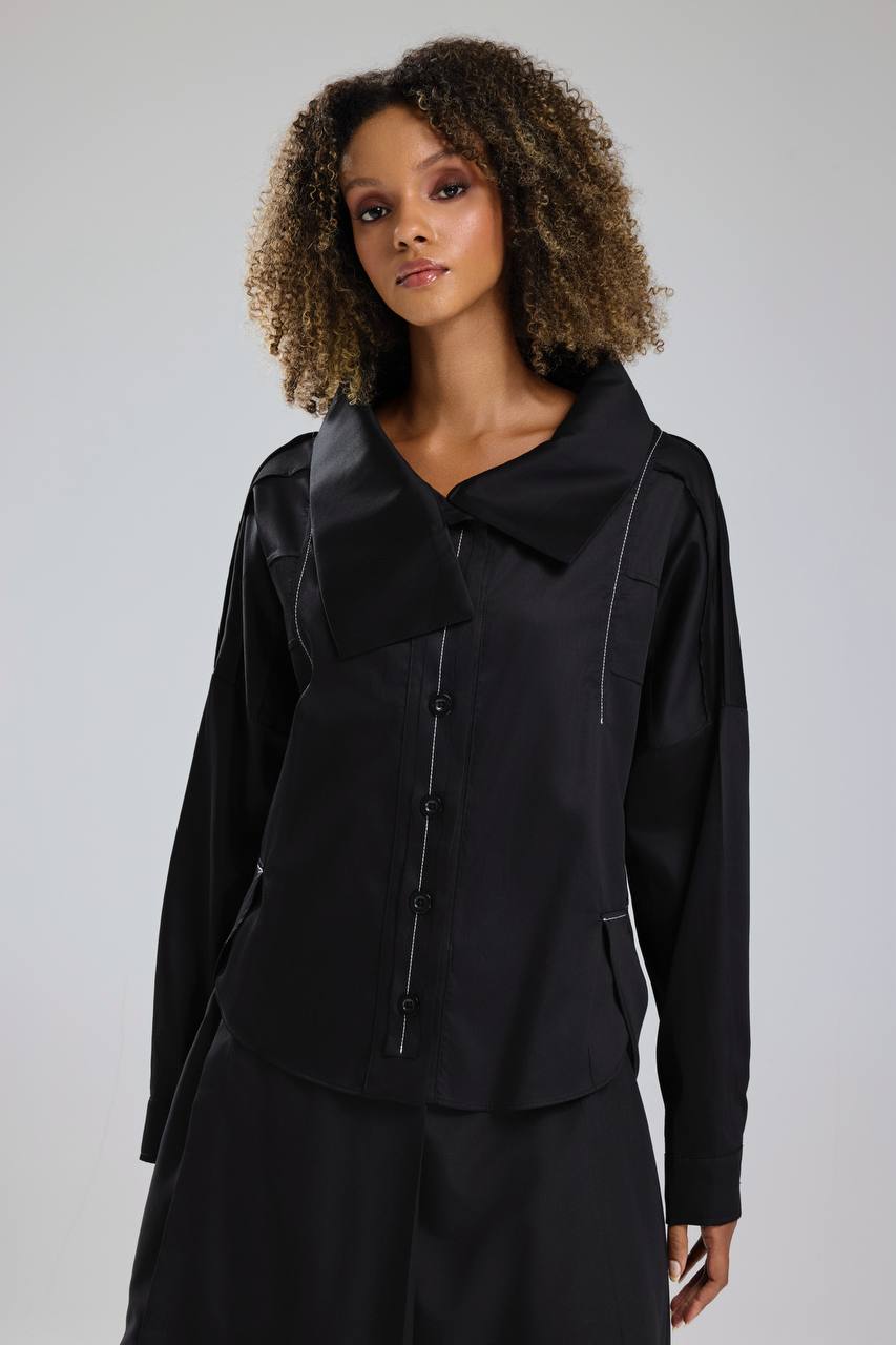 Kadın Yarasa Kollu Nervür Detaylı Tasarım Gömlek