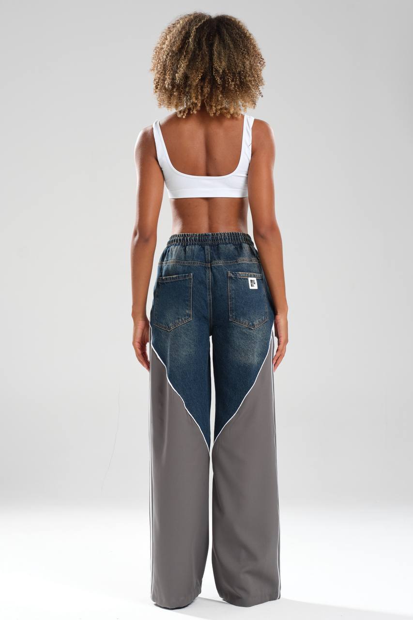 Kadın Denim Garnili Şerit Detaylı Tasarım Pantolon