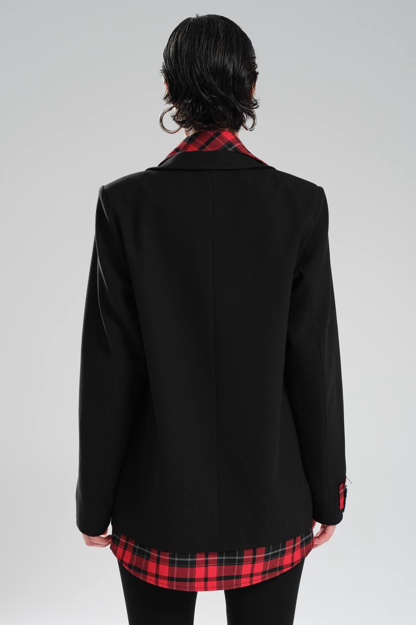 Kadın Ekose Gömlek Detaylı Tasarım Blazer Ceket