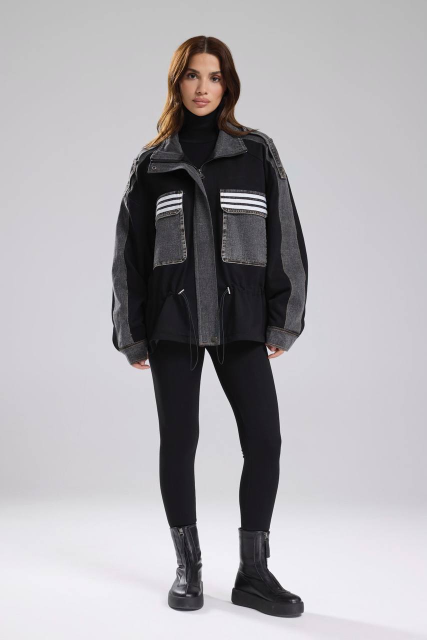 Kadın Denim Garnili Şerit Detaylı Tasarım Ceket