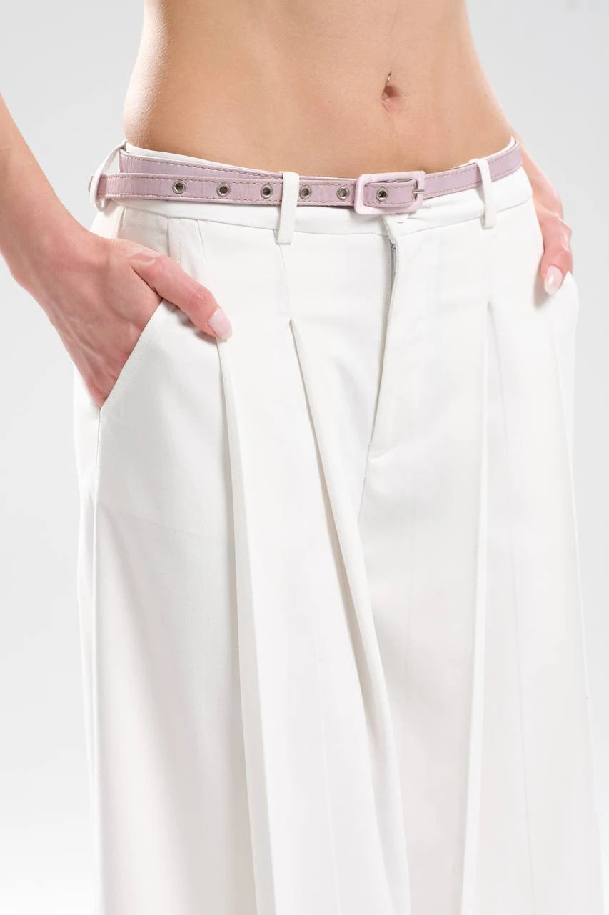 Kadın Çıkarılabilir Saten Kemer Detaylı Önü Pileli Tasarım Pantolon