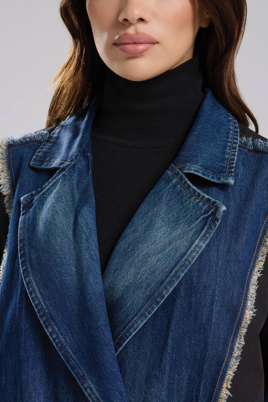 Kadın Denim Garnili Dokuma Kumaş Karışımlı Tasarım Trençkot