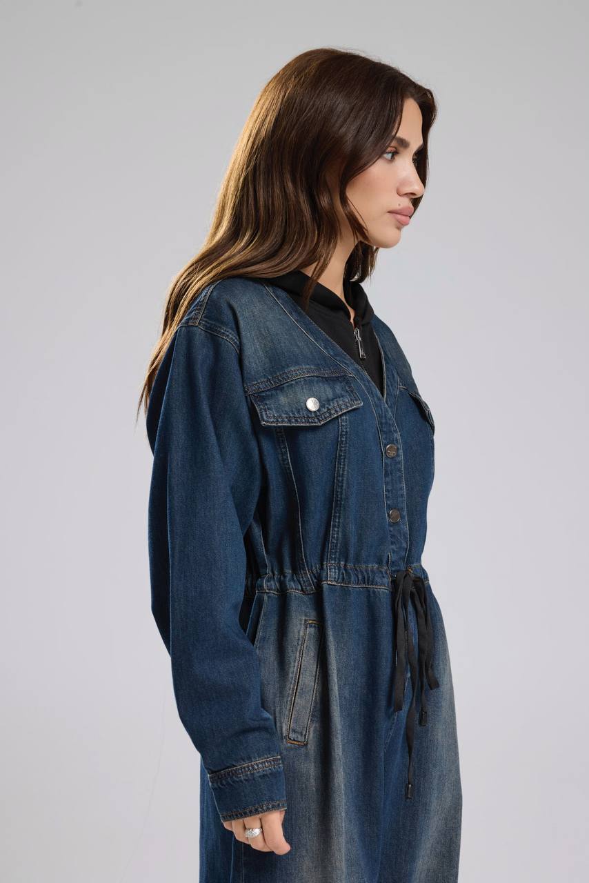 Kadın Denim Kumaş Ve Örme Kumaş Garnili Tulum