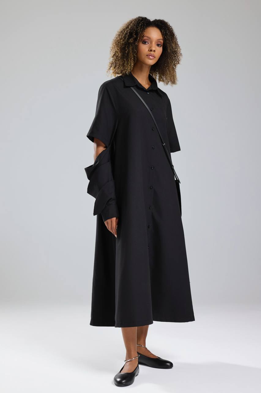 Kadın Çanta Detaylı Tasarım Uzun Gömlek Elbise