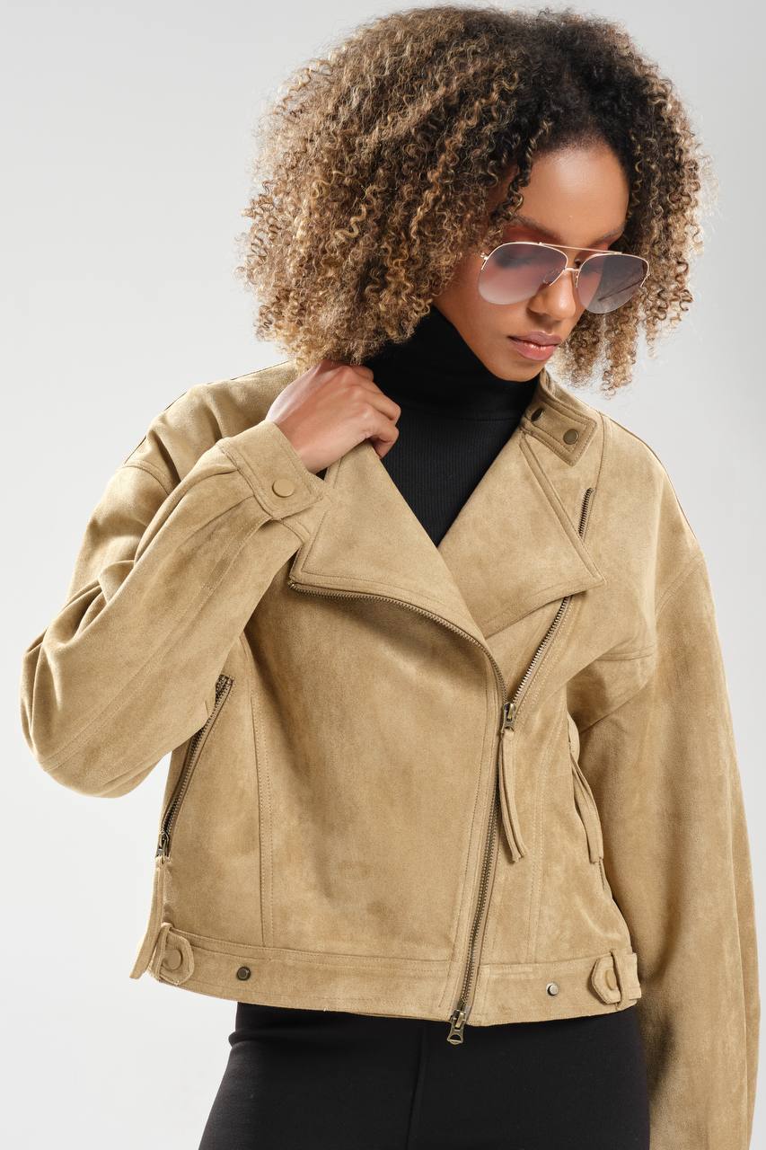 Kadın Süet Kumaş Önü fermuarlı Premium Kalite Tasarım Ceket