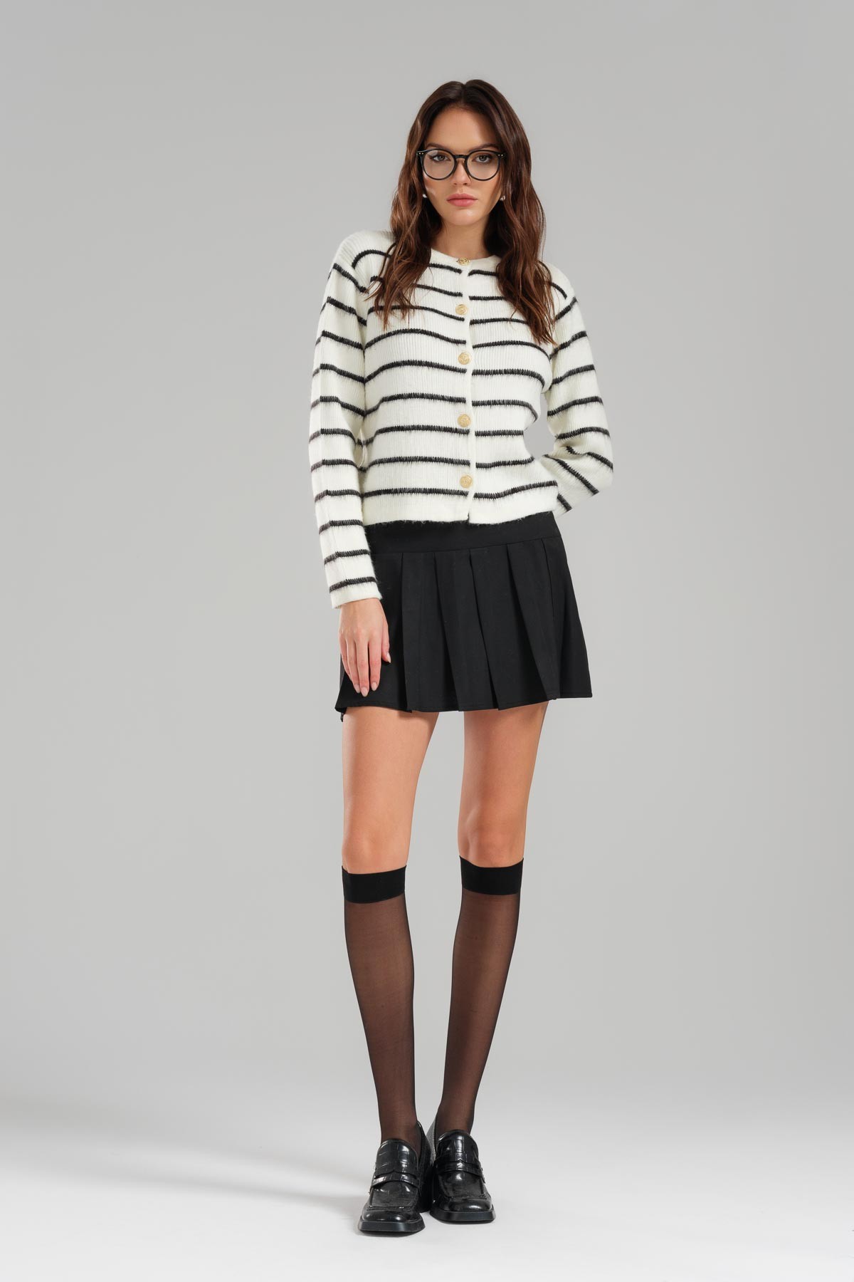 Black Striped Knitwear Cardigan