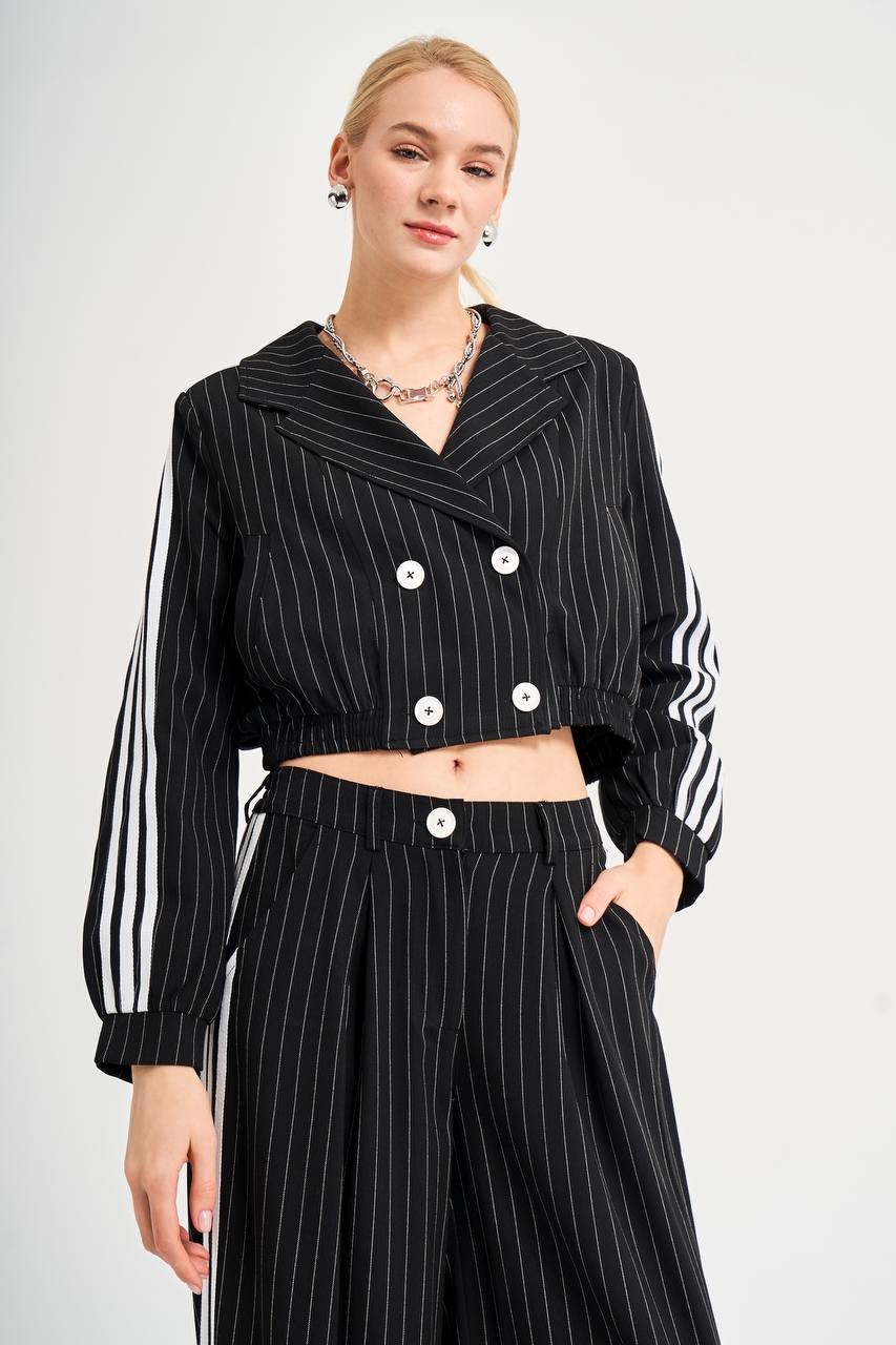 Kadın Bel Kısmı Lastikli Kruvaze Tasarım Blazer Ceket