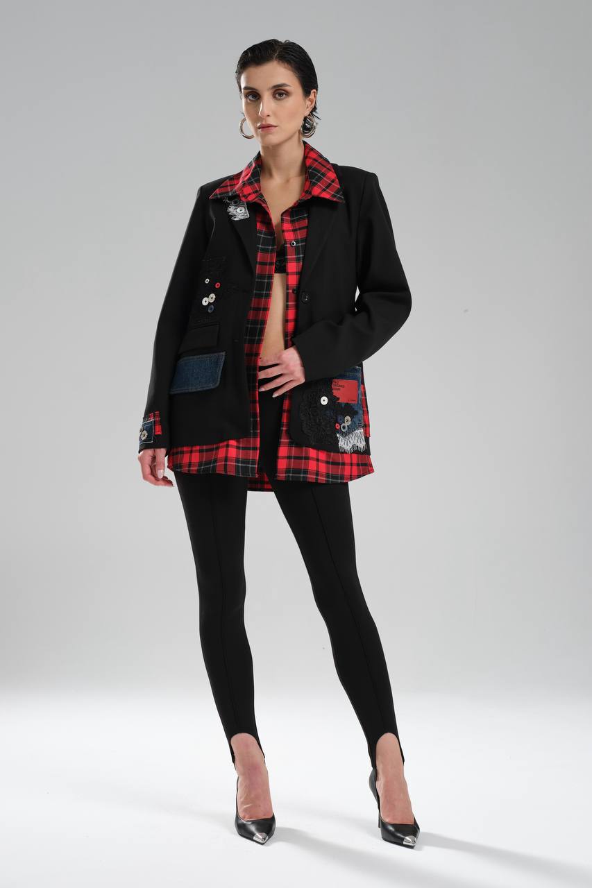 Kadın Ekose Gömlek Detaylı Tasarım Blazer Ceket